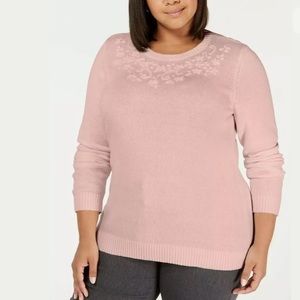 Karen Scott Women's Large Embroidered Crewneck